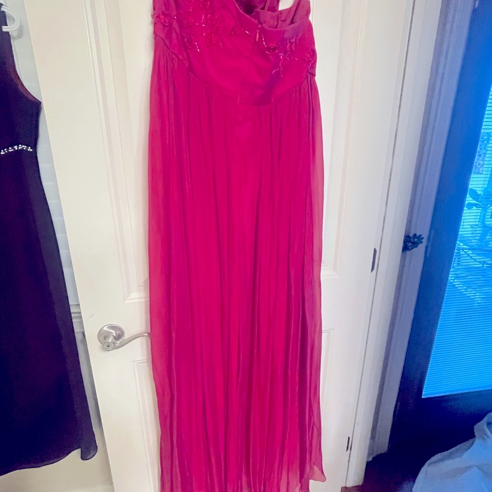 Beautiful silk chiffon and silk taffeta formal dress with chapel train